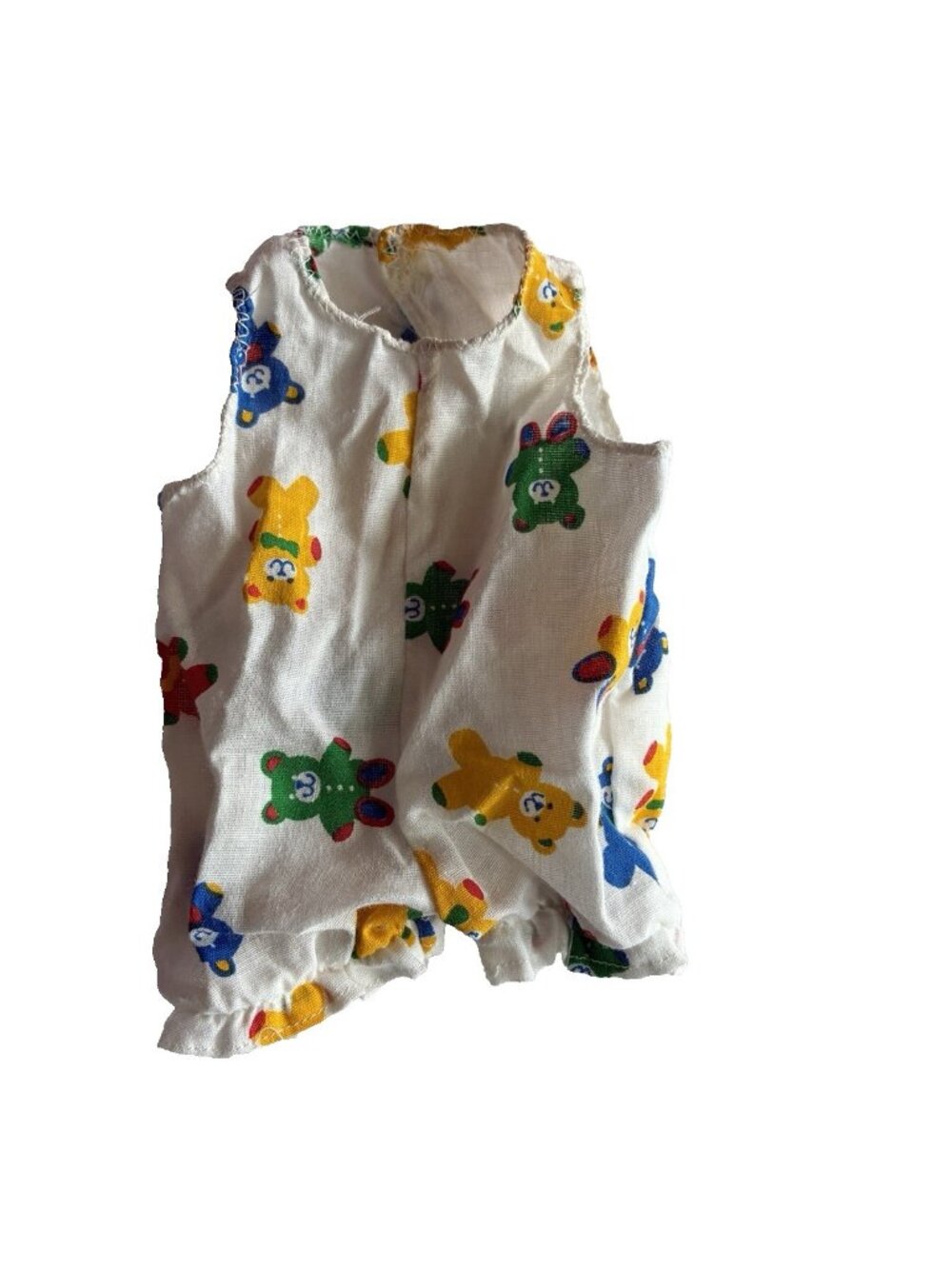 Vintage Doll Pajama Romper Teddy Bear Print Sleeveless Outfit White